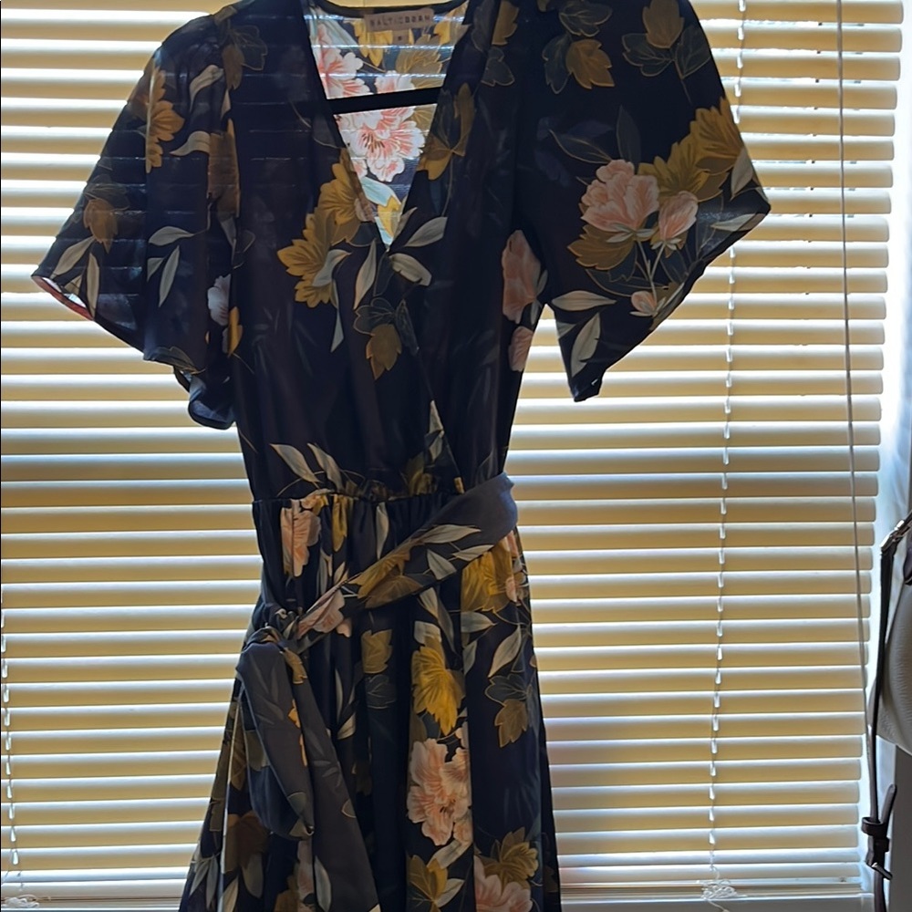 Floral Wrap Dress in Black and Yellow